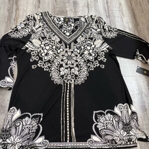 JM Collection Black Posh Petals Top XXL